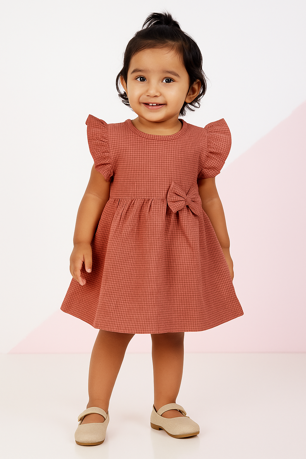 6011-Kids Frock | Cotton | Choco Brown