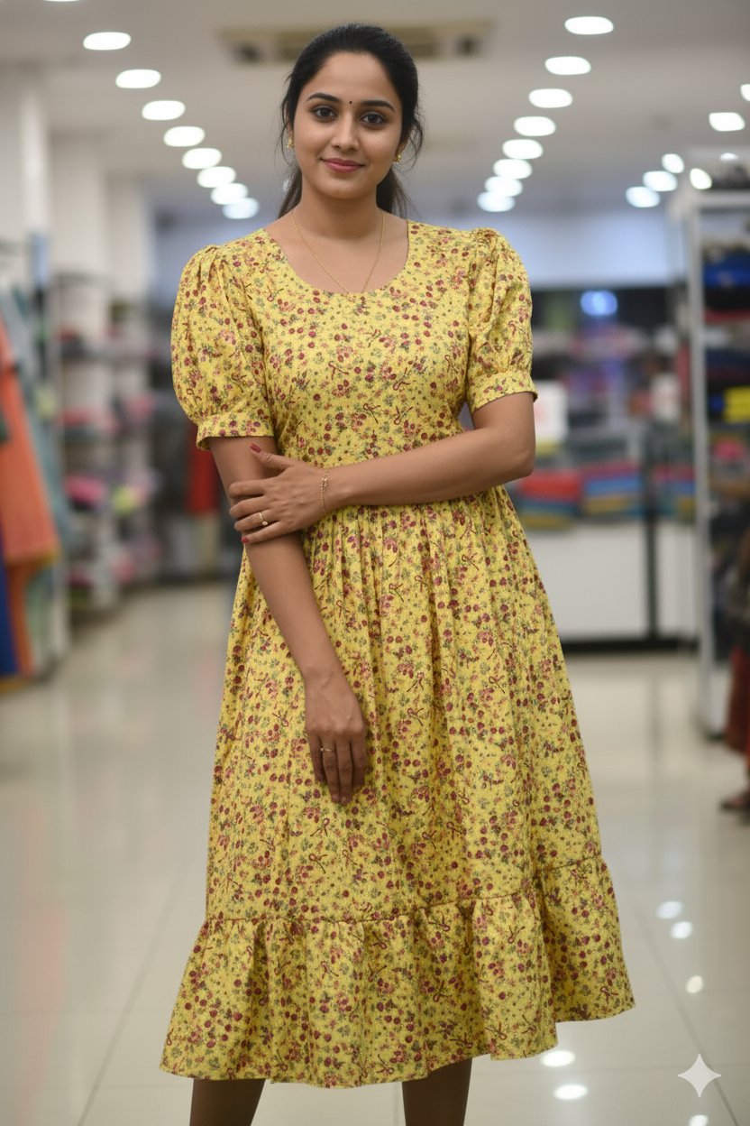 3001-Georgette | Puffed Sleeve | Frock - Image 2