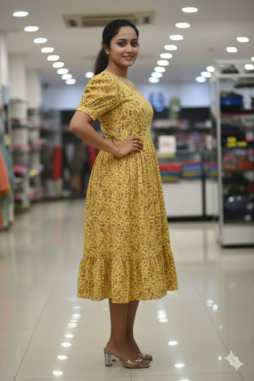 3001-Georgette | Puffed Sleeve | Frock - Image 3