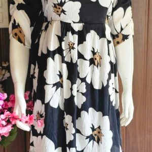 1503-Feeding Frock | Invisible Zip | Midi Length |  Three Quarter Sleeve -Black