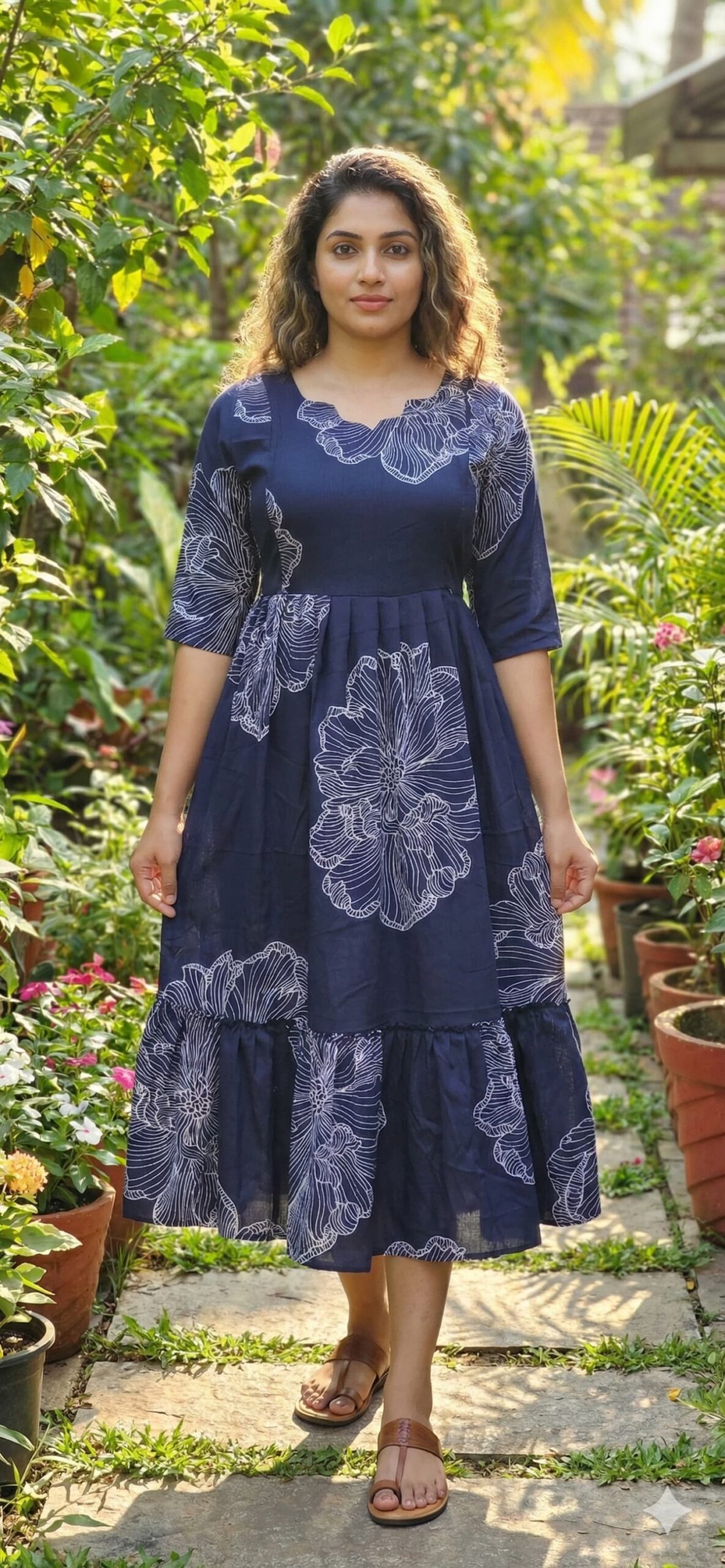 1501-Feeding Frock | Invisible Zip | Midi Length | Three Quarter Sleeve