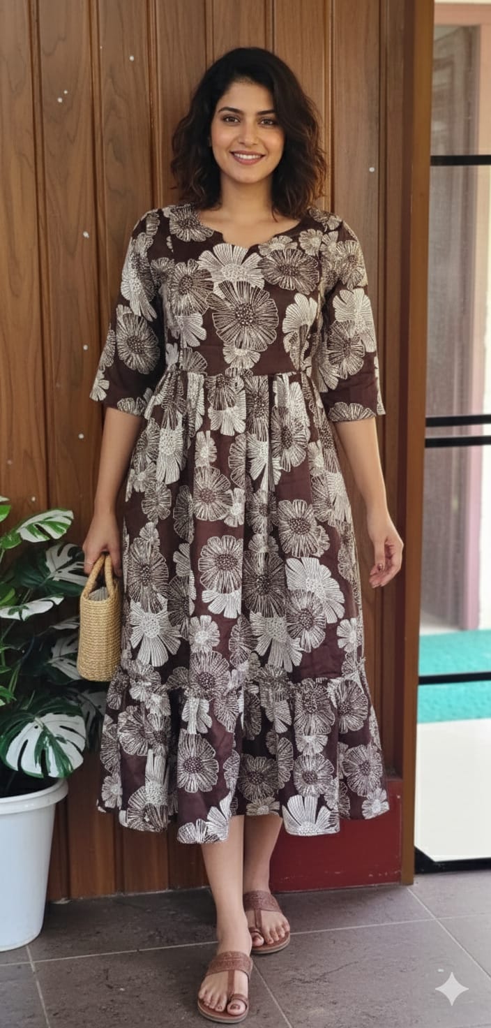 1502-Feeding Frock | Invisible Zip | Midi Length | Three Quarter Sleeve