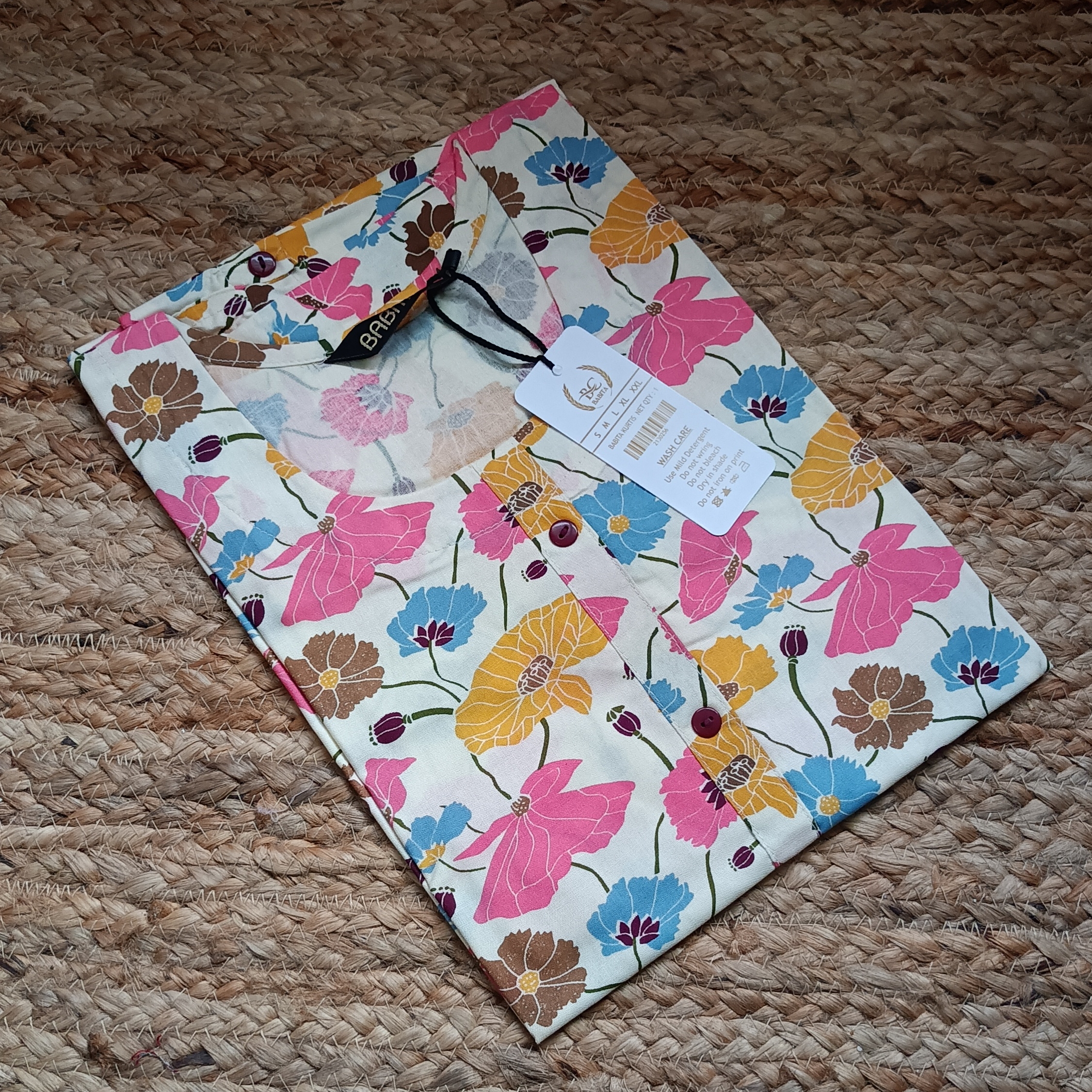 Babitha Floral Printed Cotton Kurti With Side Pocket