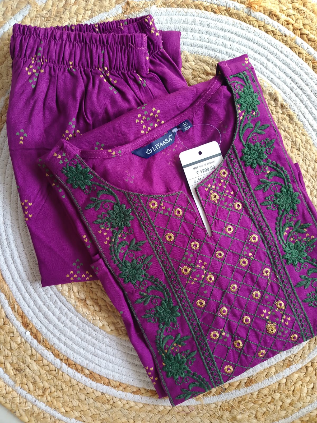 2508-Rayon Co-ord Set with yoke embroidery