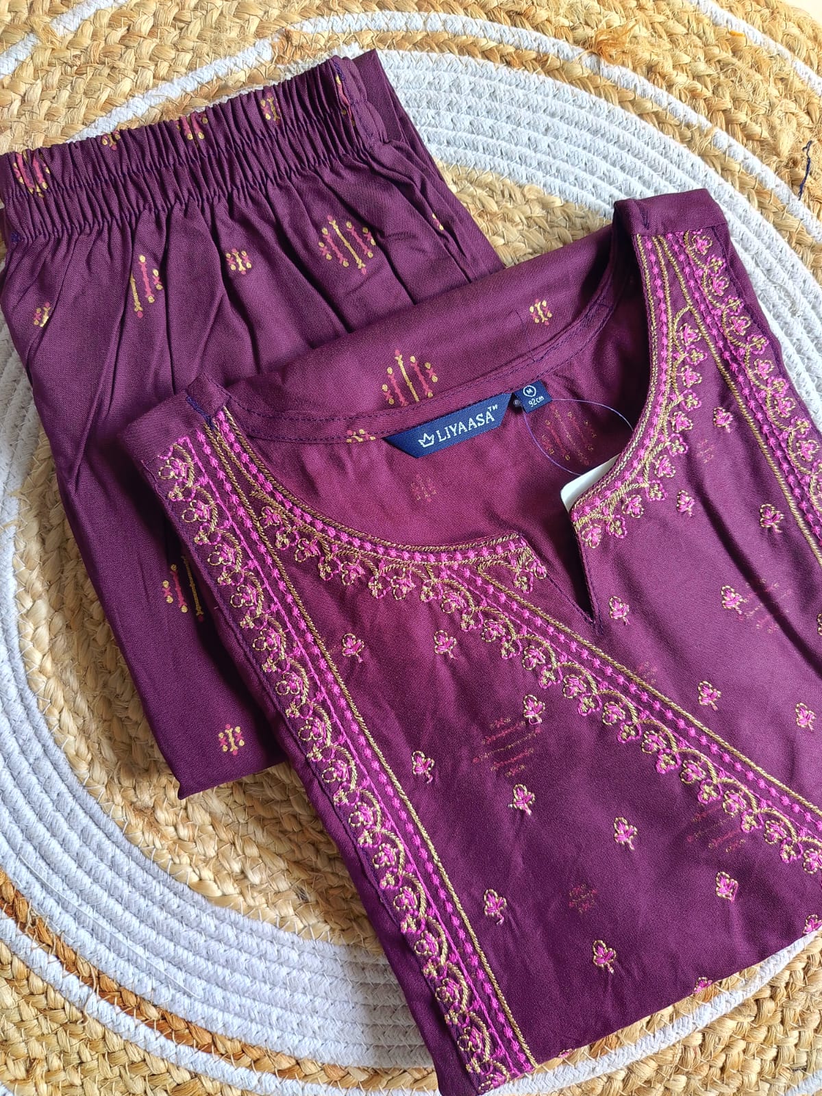 2510-Rayon Co-ord Set with yoke embroidery