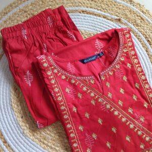 2506-Rayon Co-ord Set with yoke embroidery