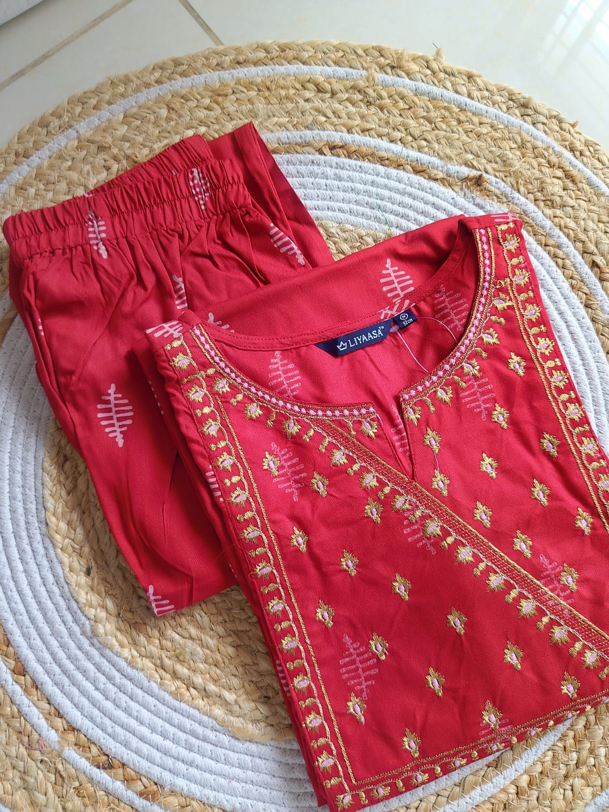 2506-Rayon Co-ord Set with yoke embroidery