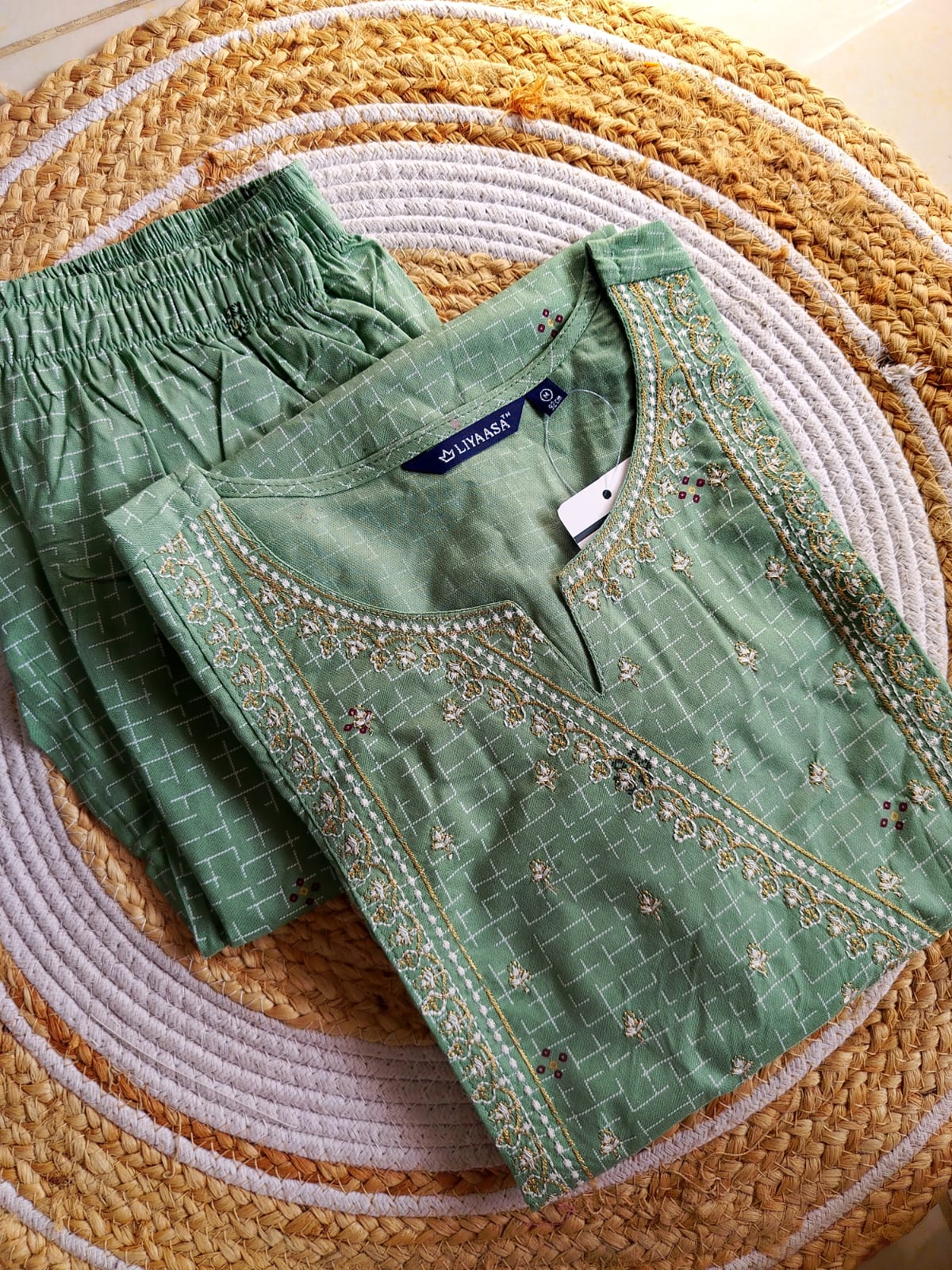 2502-Rayon Co-ord Set with yoke embroidery