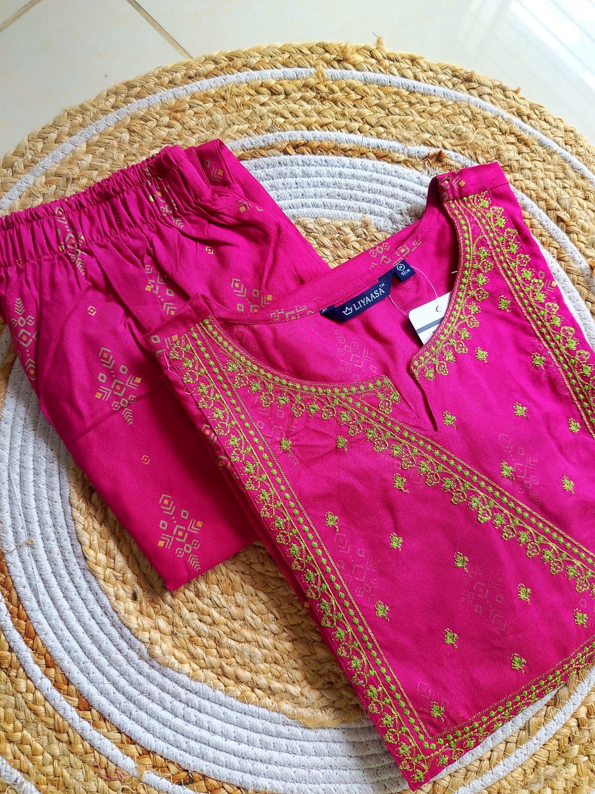 2501-Rayon Co-ord Set with yoke embroidery