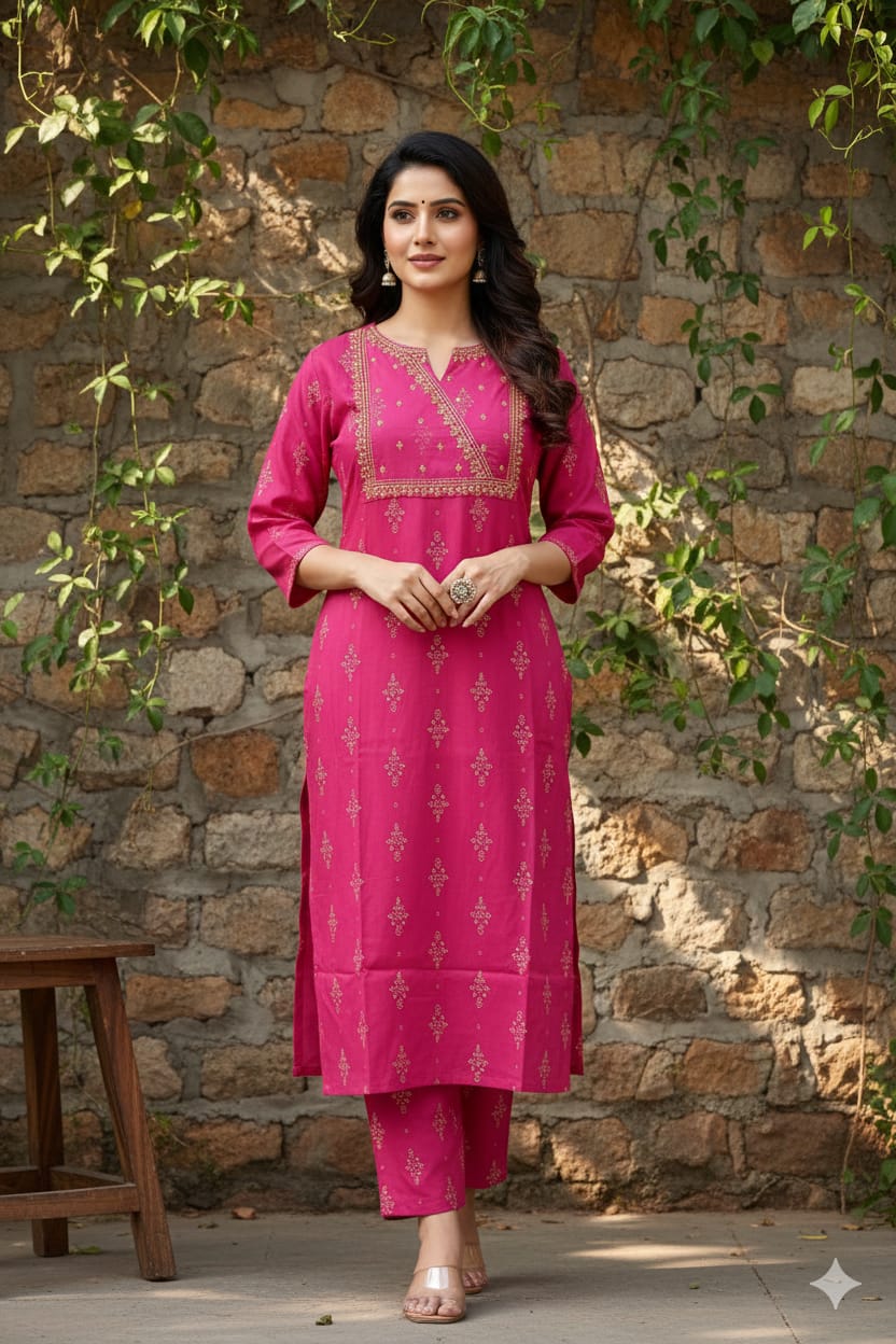 2501-Rayon Co-ord Set with yoke embroidery - Image 2