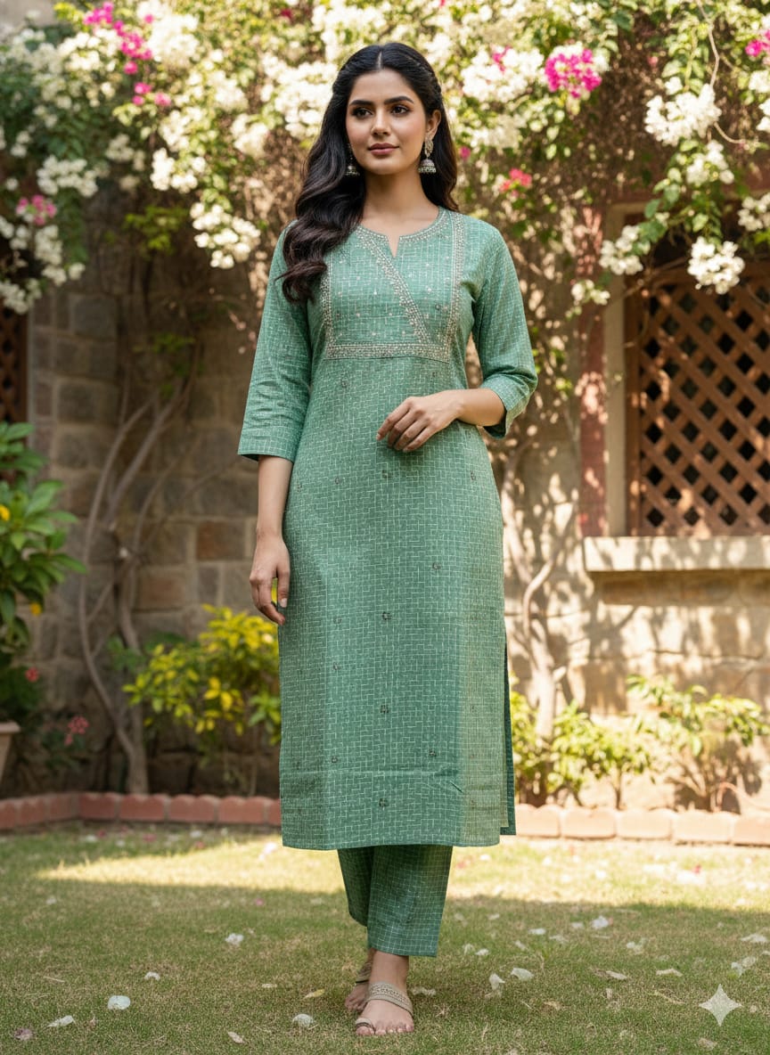 2502-Rayon Co-ord Set with yoke embroidery - Image 2