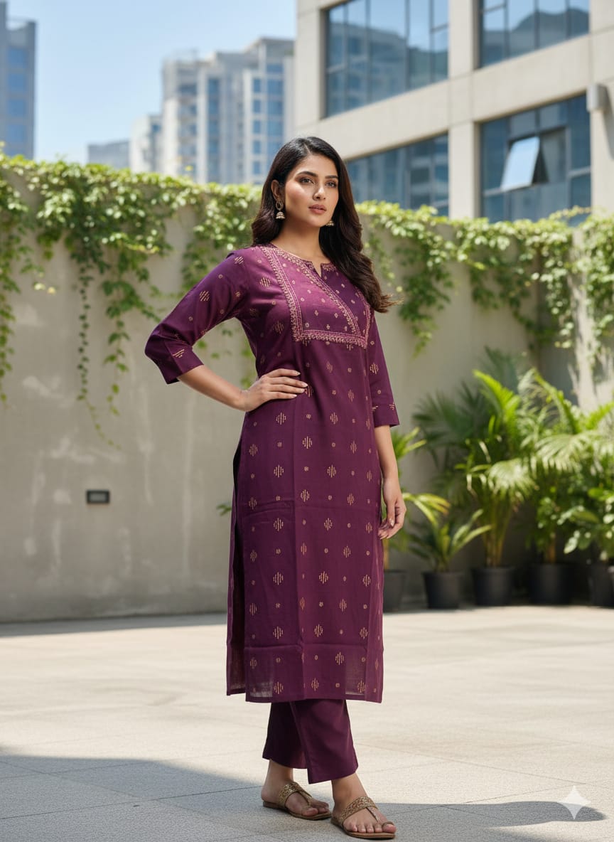 2510-Rayon Co-ord Set with yoke embroidery - Image 2