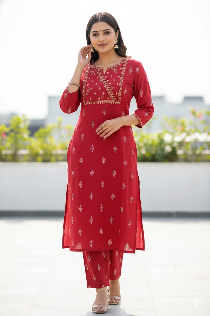 2506-Rayon Co-ord Set with yoke embroidery - Image 2