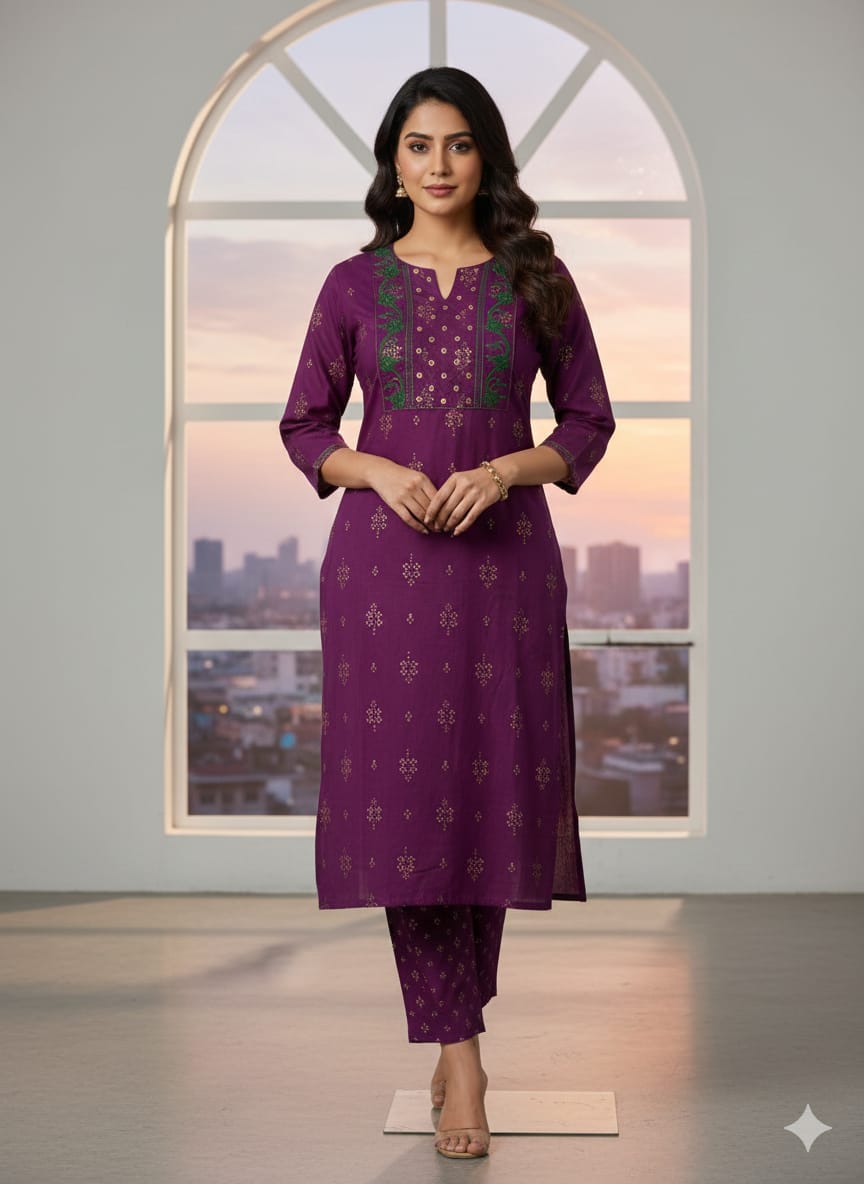 2508-Rayon Co-ord Set with yoke embroidery - Image 2