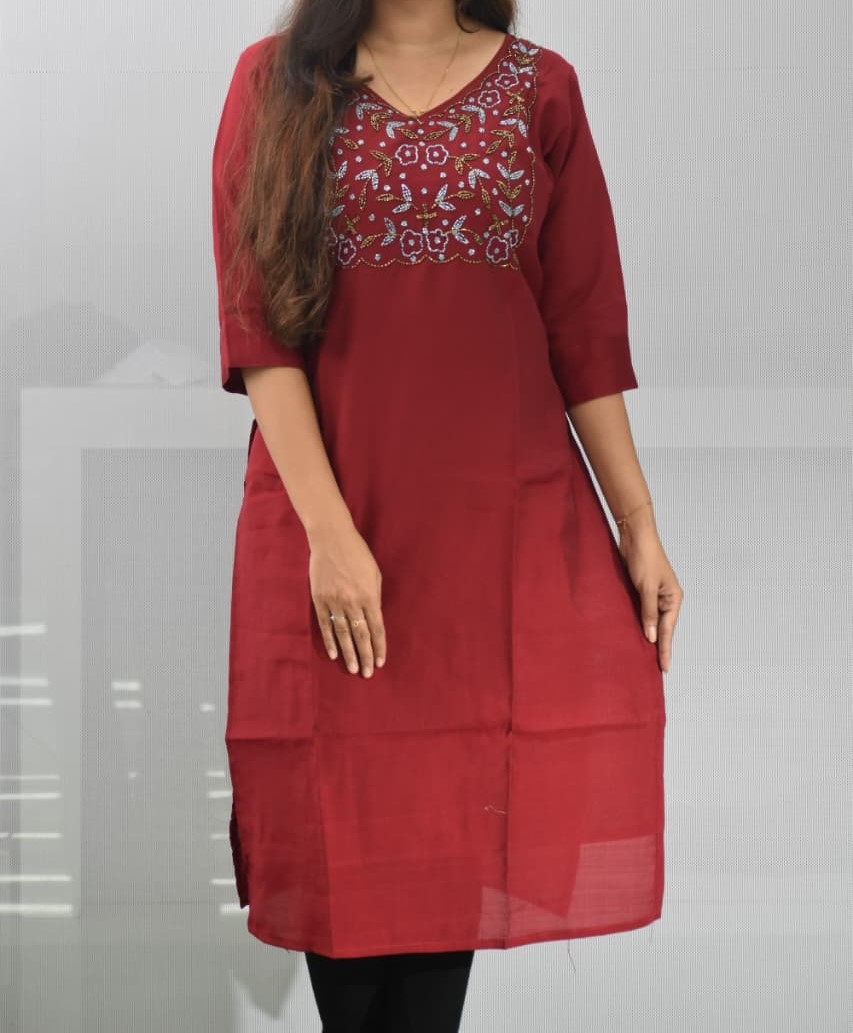 5002-Vatican | Heavy Aari Work | Side Slit Kurti With Lining