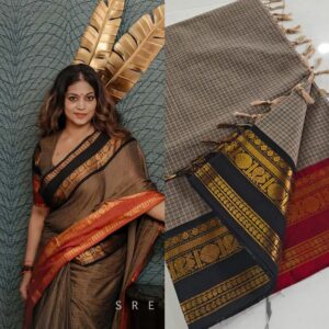7005-Chettinad Cotton Saree | Ganga Jamuna Border Jari Checks