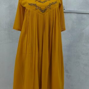5040-Georgette | Hand Work Yoke Kurti (Yellow)