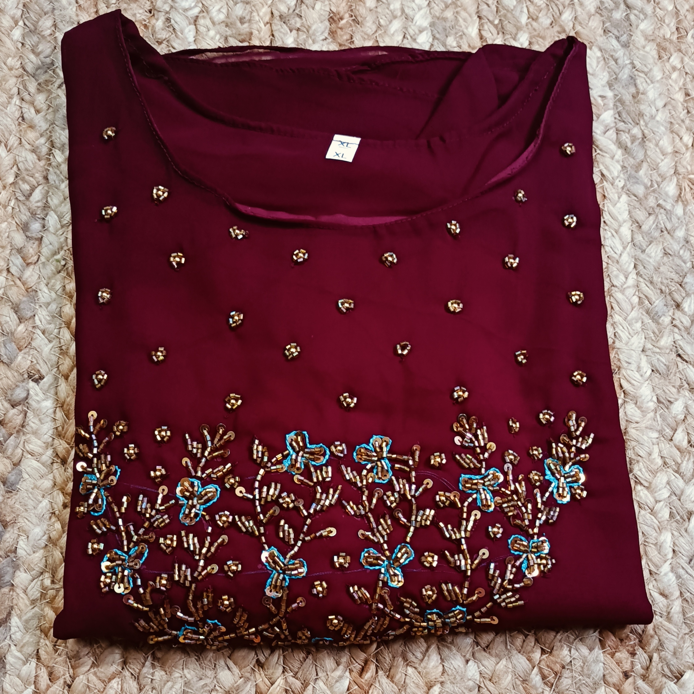 5020-Georgette A-Line | Round Neck | Handwork Kurti - Image 3