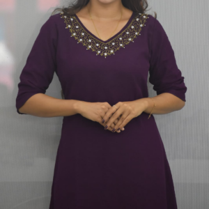 5014-Georgette A-Line | V-Neck | Handwork Kurti - Lavender