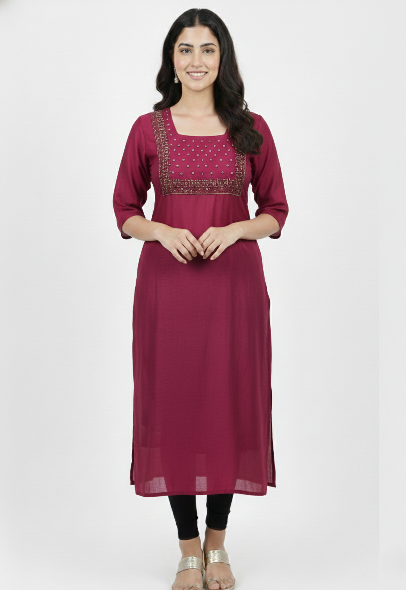 Vichithra Silk | Hand Ari Work Yoke Kurti Lavender - Image 3