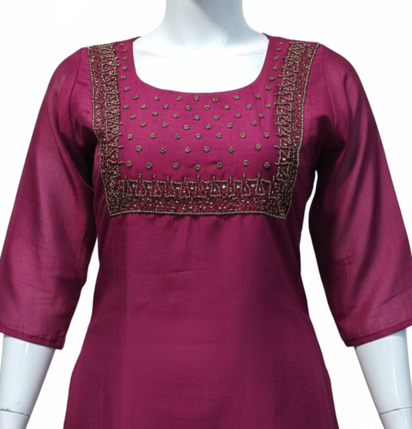 Vichithra Silk | Hand Ari Work Yoke Kurti Lavender - Image 2