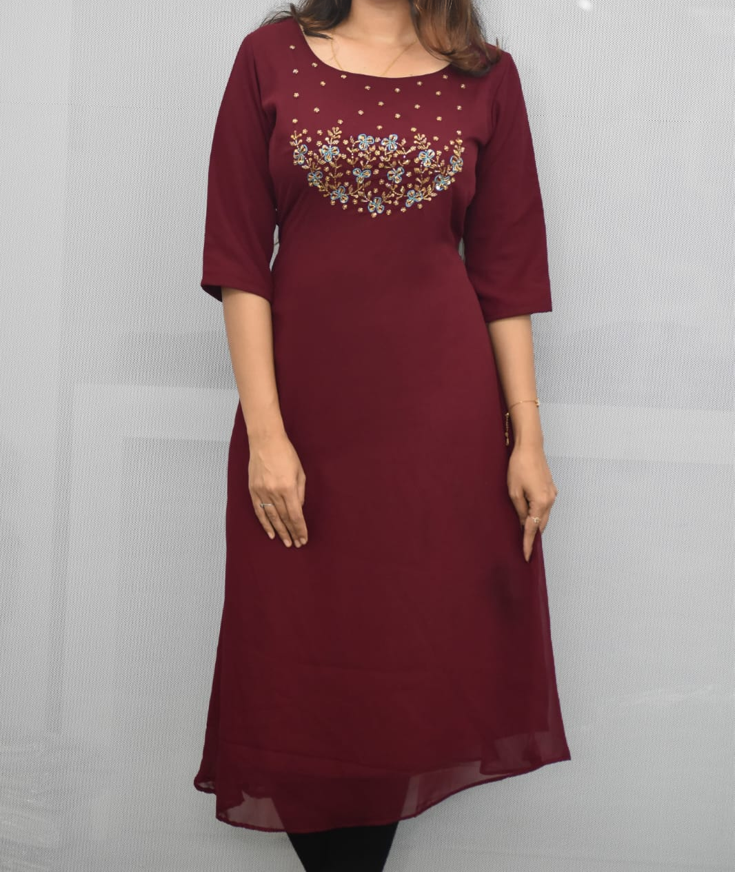 5020-Georgette A-Line | Round Neck | Handwork Kurti - Image 2