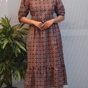 1511- Cotton Feeding Frock | Invisible Zip | Midi Length |  Stylish Elastic Sleeve