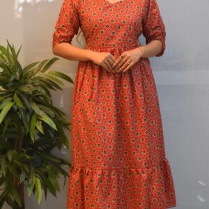 1512 - Cotton Feeding Frock | Invisible Zip | Midi Length |  Stylish Elastic Sleeve