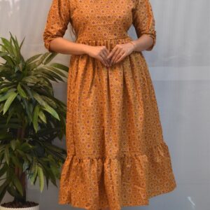 1514 - Cotton Feeding Frock | Invisible Zip | Midi Length |  Stylish Elastic Sleeve