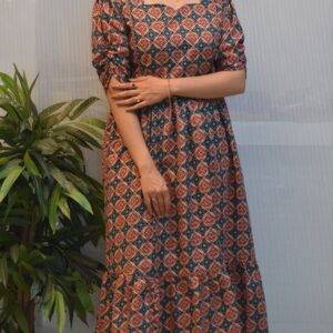 1515 - Cotton Feeding Frock | Invisible Zip | Midi Length |  Stylish Elastic Sleeve