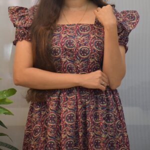 1519- Cotton Feeding Frock | Invisible Zip | Midi Length |  Stylish Designer Puff Sleeve