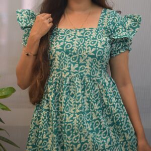 1520- Cotton Feeding Frock | Invisible Zip | Midi Length |  Stylish Designer Puff Sleeve