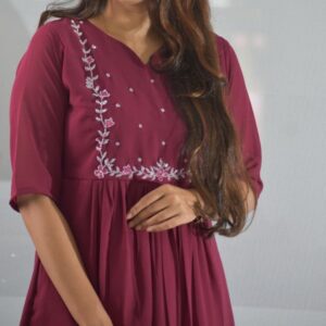 5043-Georgette A-Line | V-Neck | Handwork Kurti -