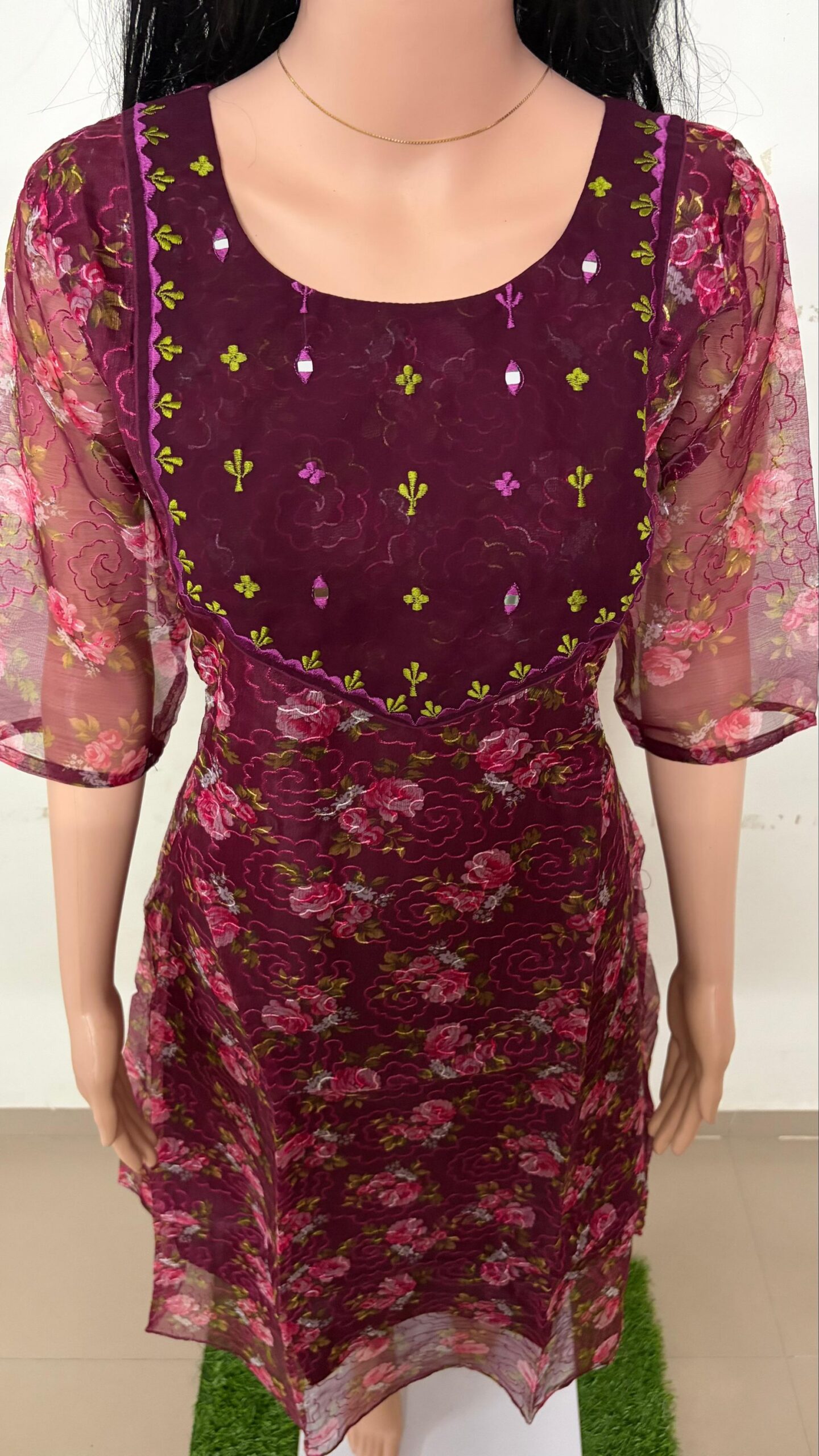 Anarkali | Premium organza net Embroidery kurti with a Soft Lining | Hand Work Kurti - Image 2