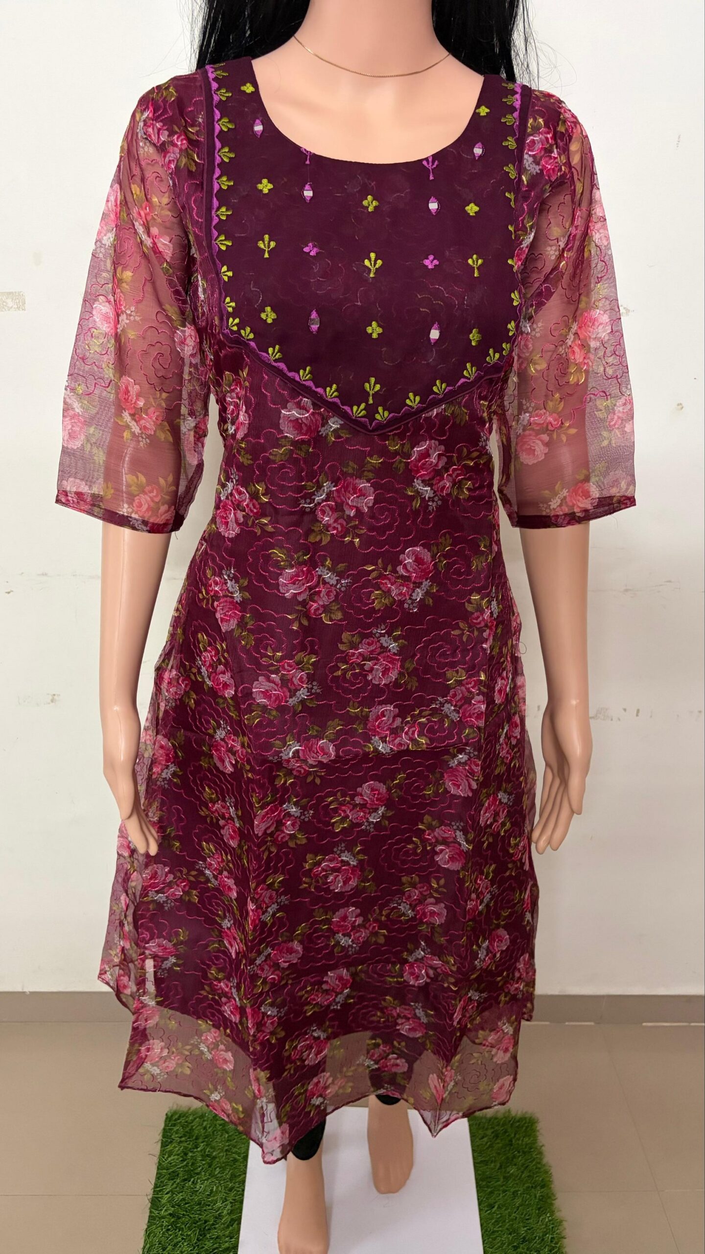 Anarkali | Premium organza net Embroidery kurti with a Soft Lining | Hand Work Kurti