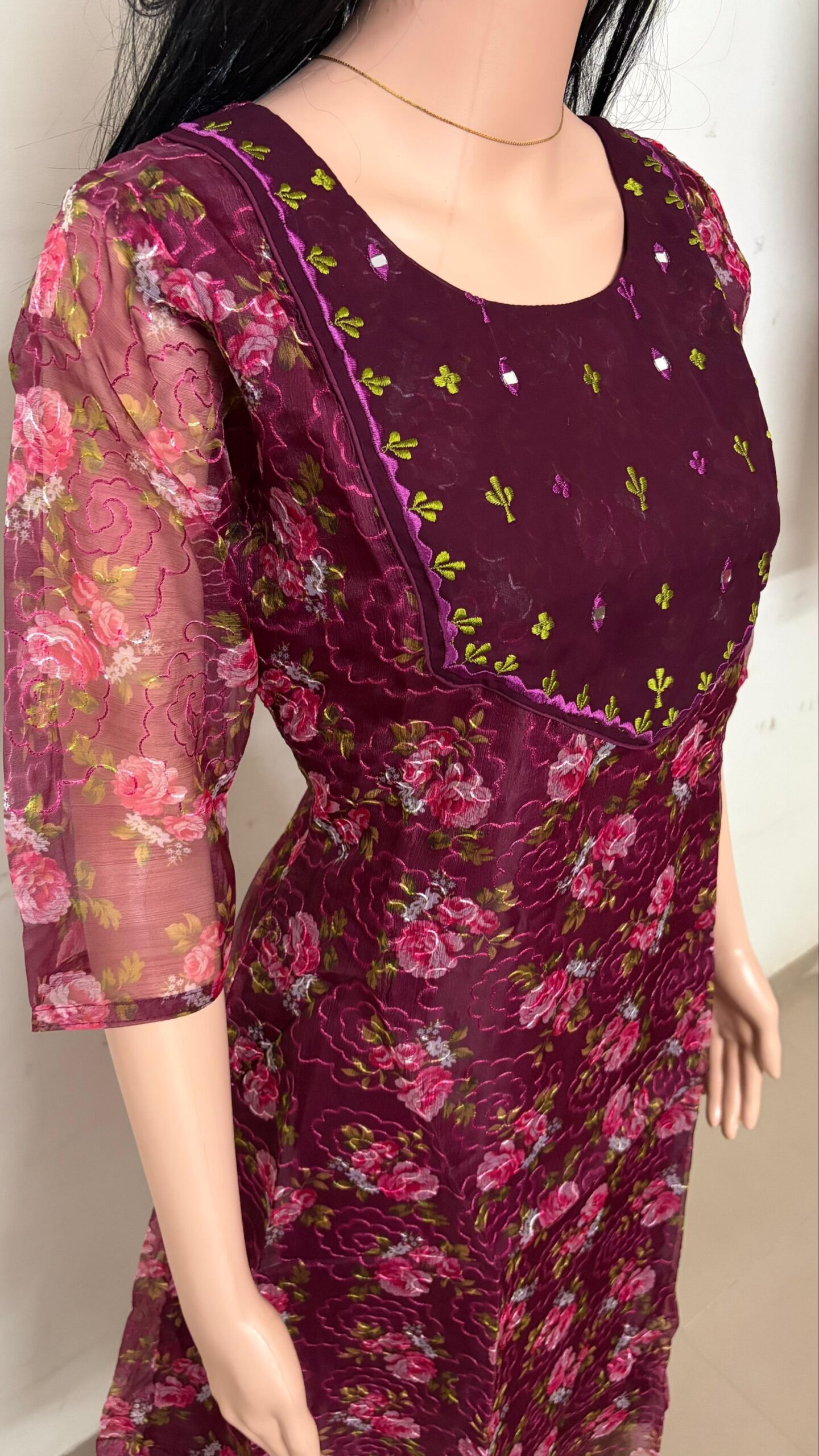 Anarkali | Premium organza net Embroidery kurti with a Soft Lining | Hand Work Kurti - Image 3