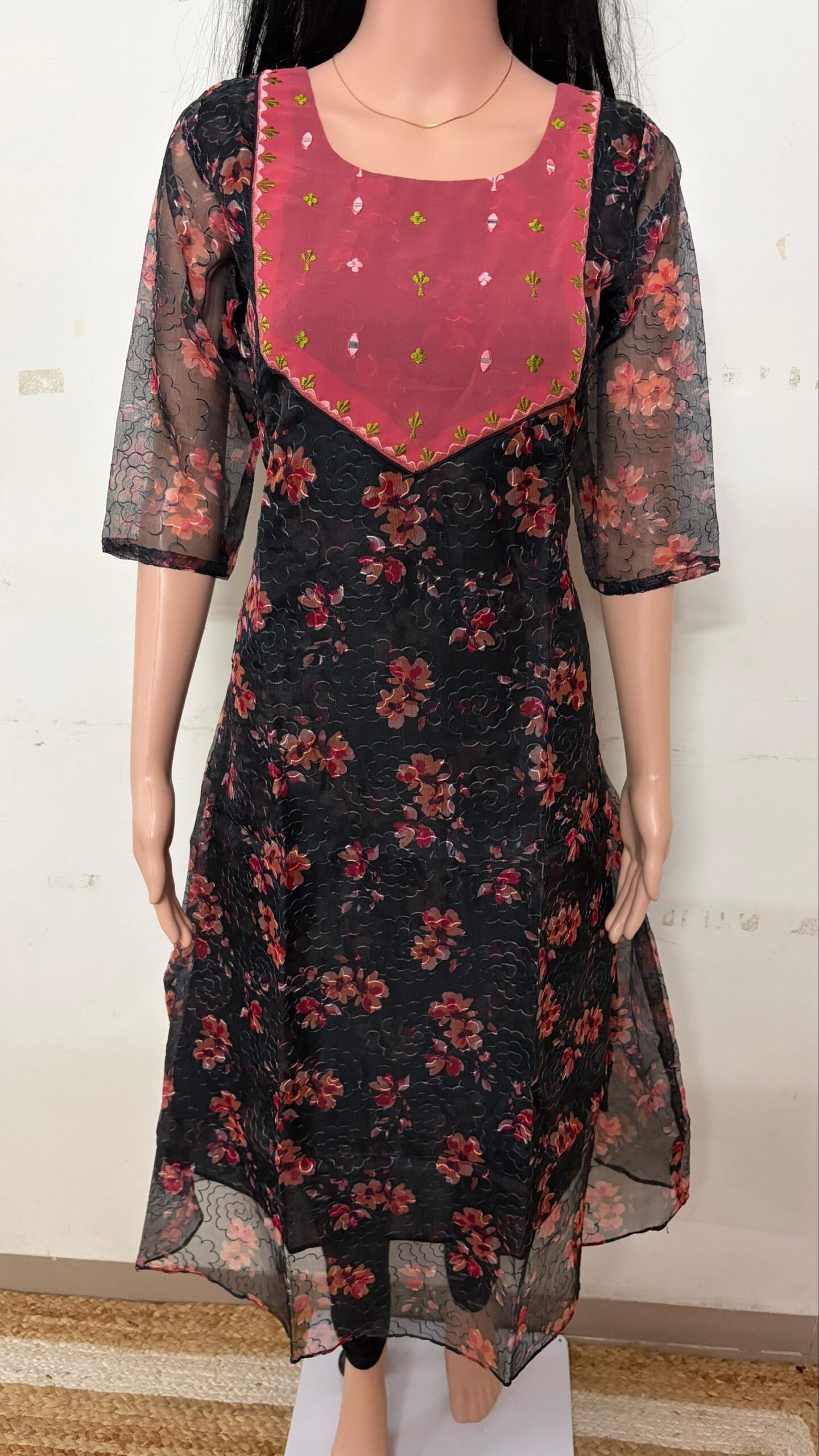 Anarkali | Premium organza net Embroidery kurti with a Soft Lining | Hand Work Kurti