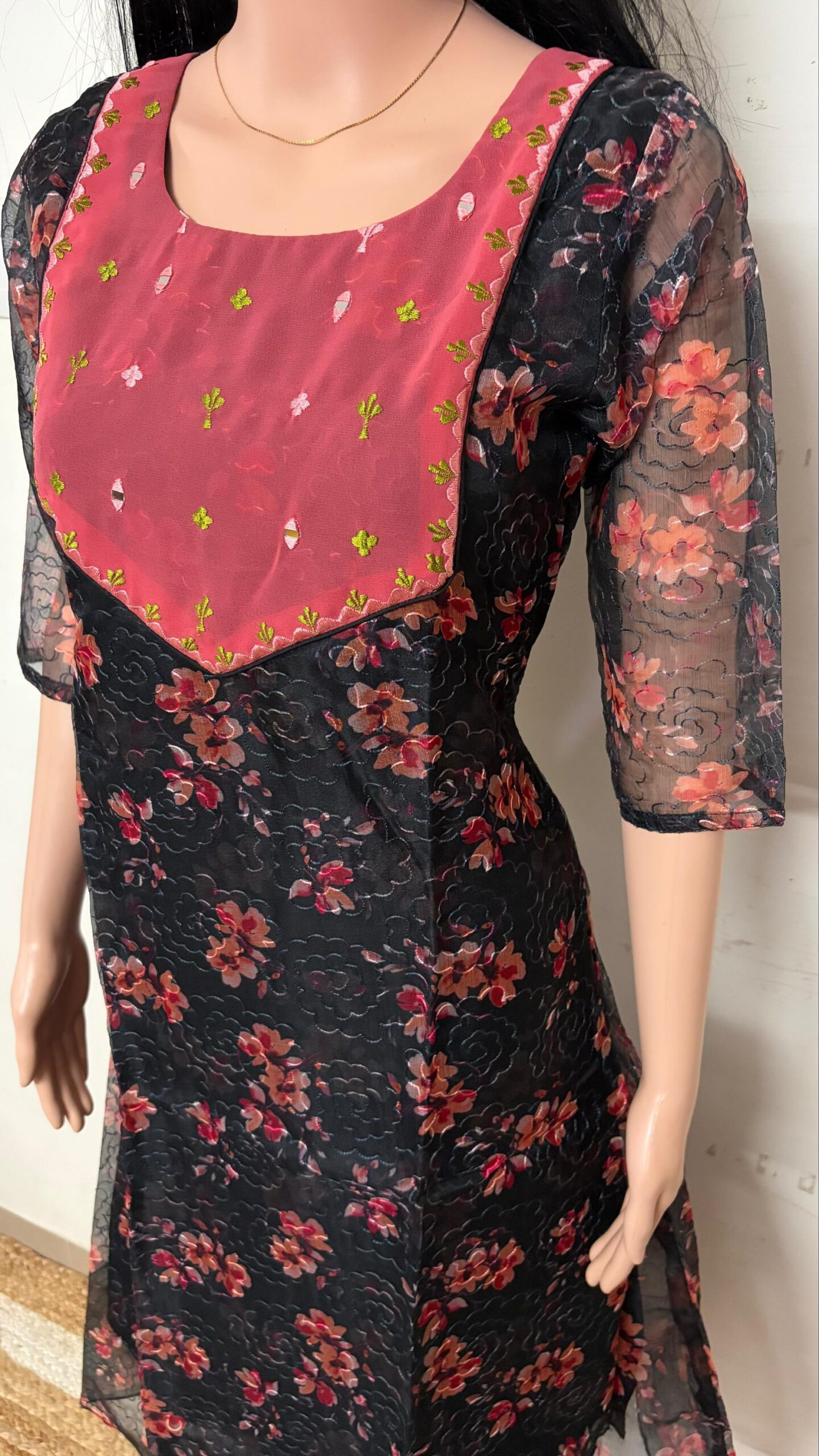 Anarkali | Premium organza net Embroidery kurti with a Soft Lining | Hand Work Kurti - Image 4