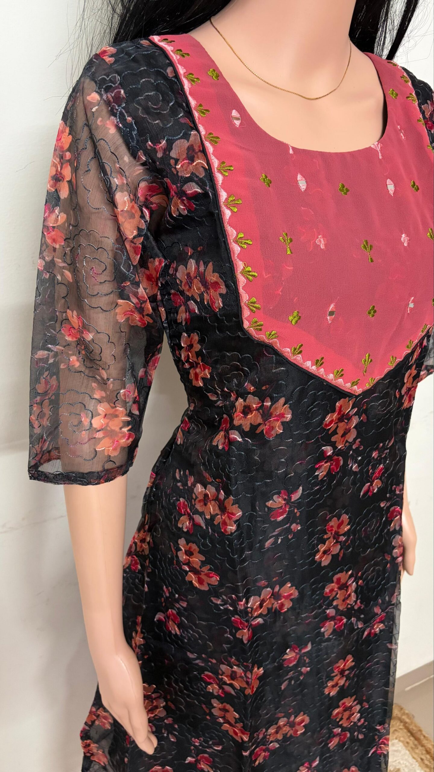 Anarkali | Premium organza net Embroidery kurti with a Soft Lining | Hand Work Kurti - Image 3