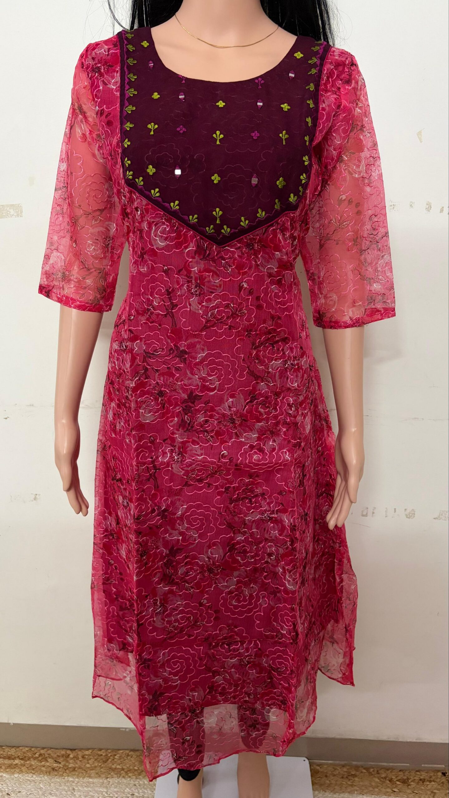 Anarkali | Premium organza net Embroidery kurti with a Soft Lining | Hand Work Kurti