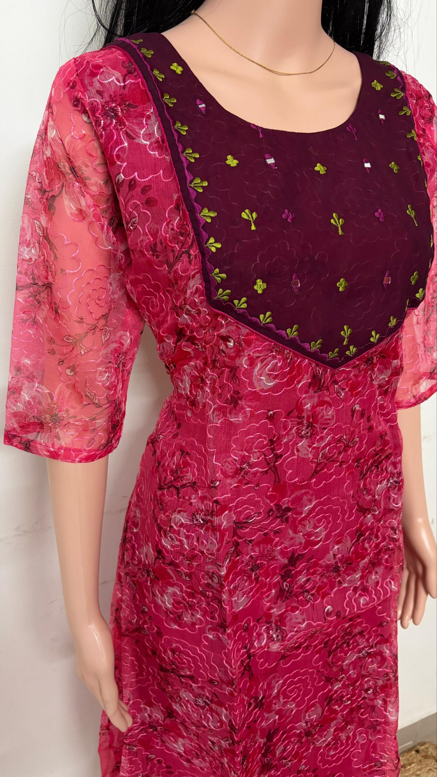 Anarkali | Premium organza net Embroidery kurti with a Soft Lining | Hand Work Kurti - Image 3