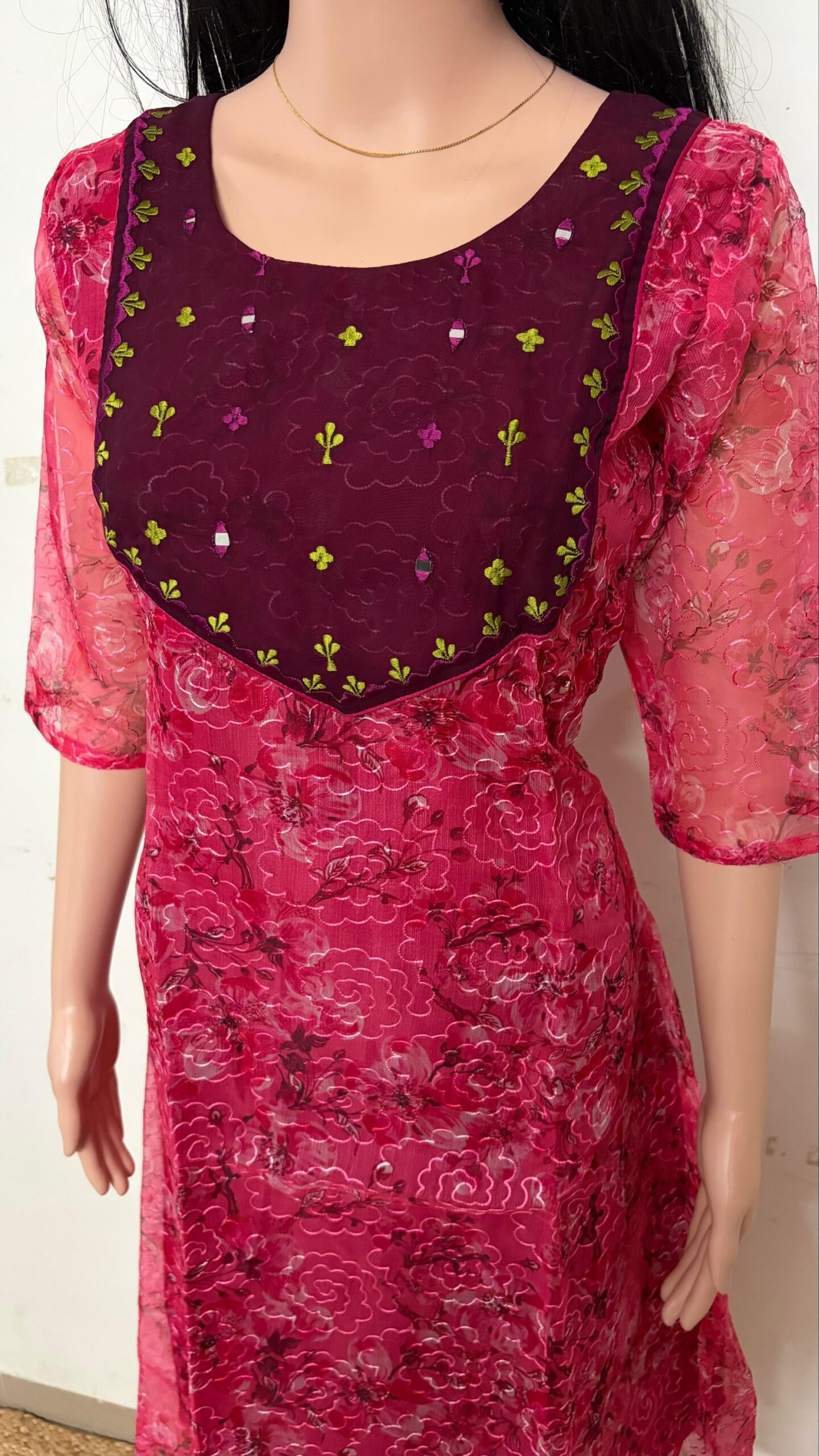 Anarkali | Premium organza net Embroidery kurti with a Soft Lining | Hand Work Kurti - Image 4