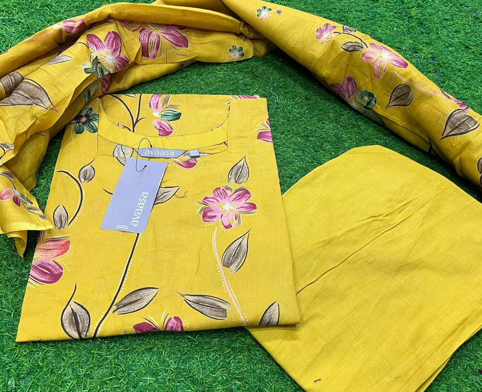 Aavaasa Pure Cotton Salwar Set Side Open with Mobile Packet