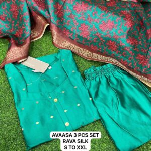 Aavaasa Raw silk kurti 3 piece set with Fancy Dupatta