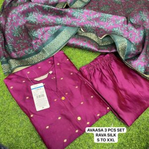 Aavaasa Raw silk kurti 3 piece set with Fancy Dupatta