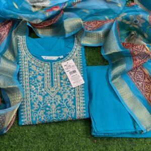 Branded Fusion Heavy Roman silk kurti 3 piece set with Fancy Dupatta