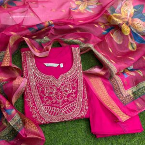 Branded Fusion Heavy Roman silk kurti 3 piece set with Fancy Dupatta