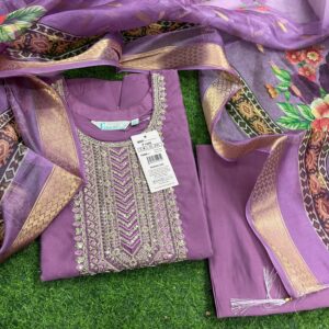 Branded Fusion Heavy Roman silk kurti 3 piece set with Fancy Dupatta