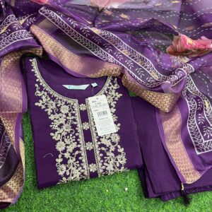 Branded Fusion Heavy Roman silk kurti 3 piece set with Fancy Dupatta