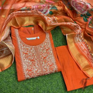 Branded Fusion Heavy Roman silk kurti 3 piece set with Fancy Dupatta